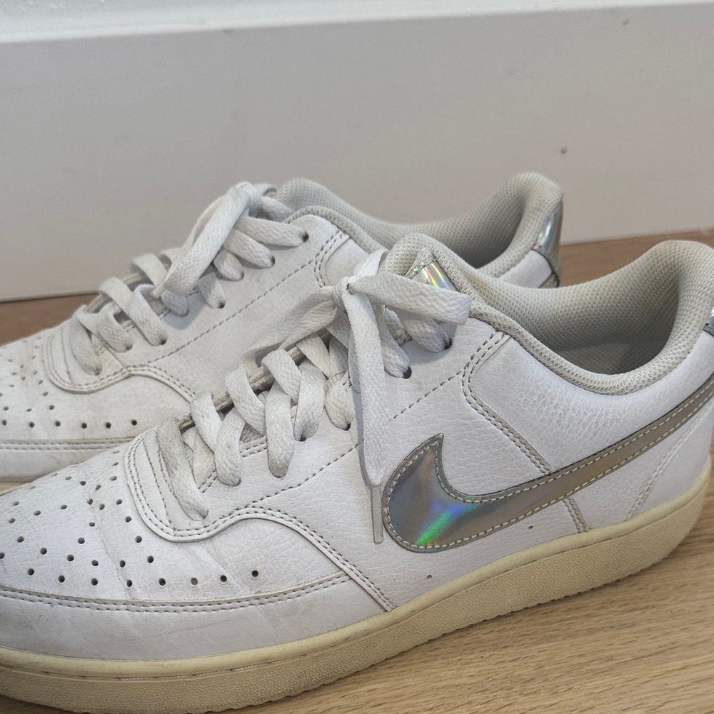 Nike White Iridescent Swoosh Sneakers